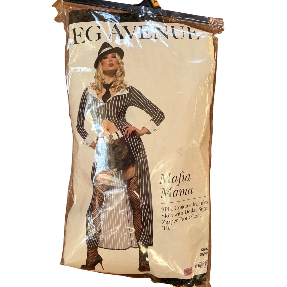 Leg Avenue Mafia Mama Halloween Costume Pinstripe Mob Boss Coat Skirt Size S/M